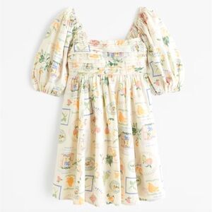 NWT Abercrombie Emerson Linen-Blend Puff Sleeve Mini Dress